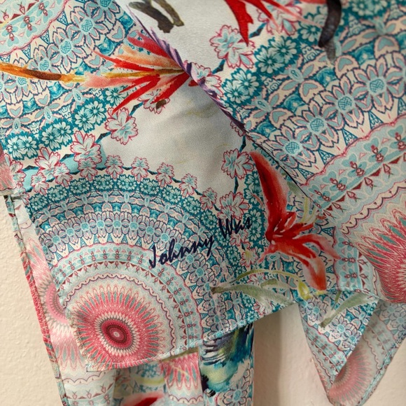 Johnny Was Floral Paisley Hummingbird Silk Scarf Twill - Picture 3 of 10